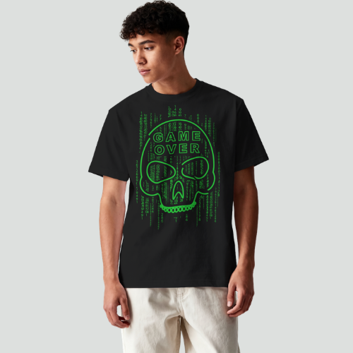 Camiseta Oversized Gamer Game Over Caveira Matrix Verde | DTF - Imagem 2