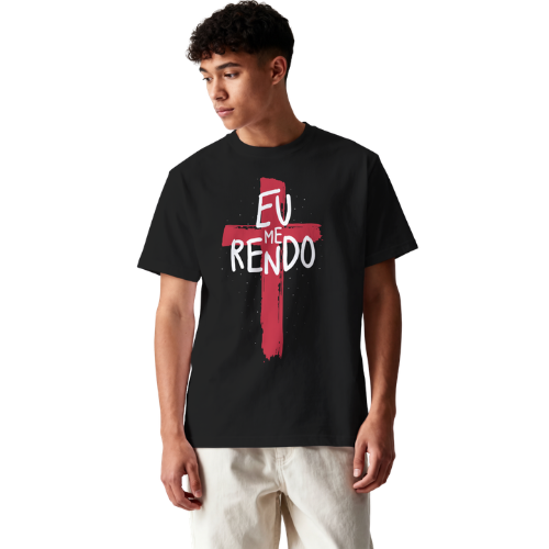 Camiseta Gospel Oversized Eu Me Rendo Cruz | DTF Premium