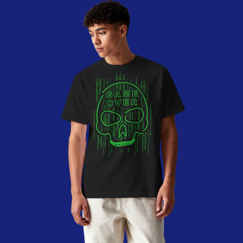 Camiseta Oversized Gamer Game Over Caveira Matrix Verde | DTF - Imagem 4